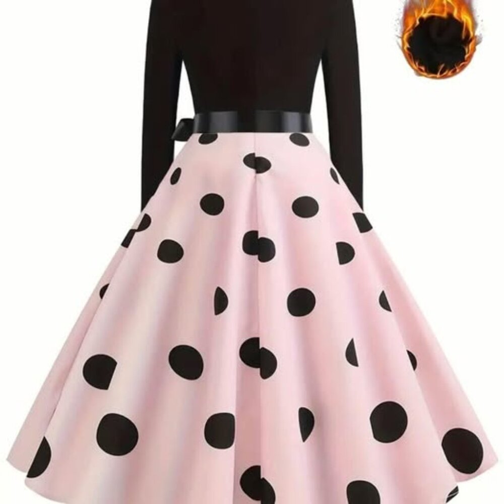 Ladies size XXL Pink and Black Polka dot retro dress - Picture 5 of 16